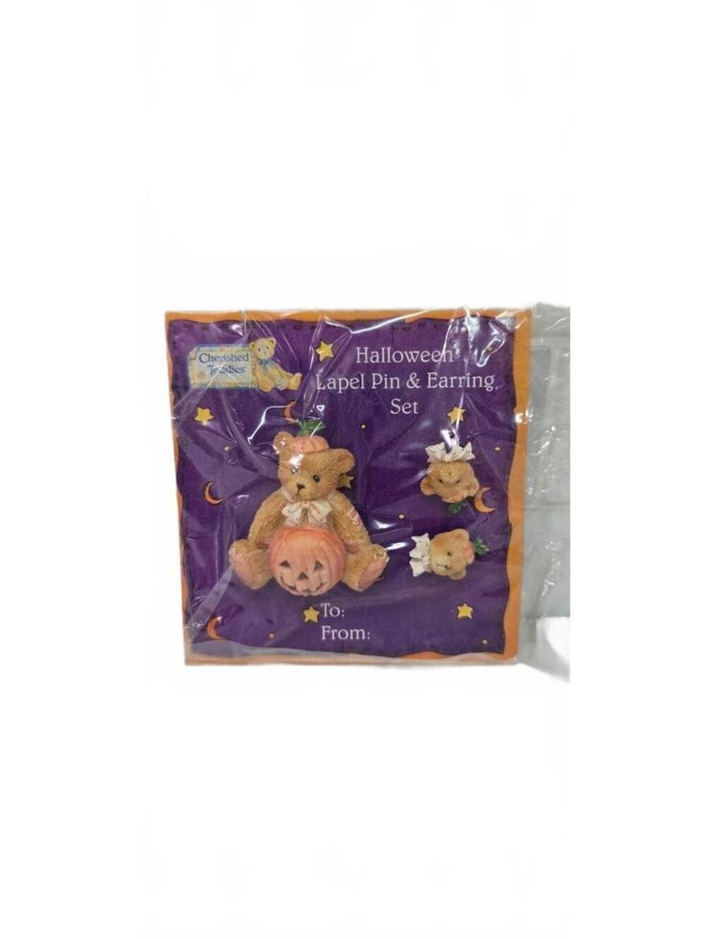 Vintage Cherished Teddies Halloween Lapel Pin & Earring Set